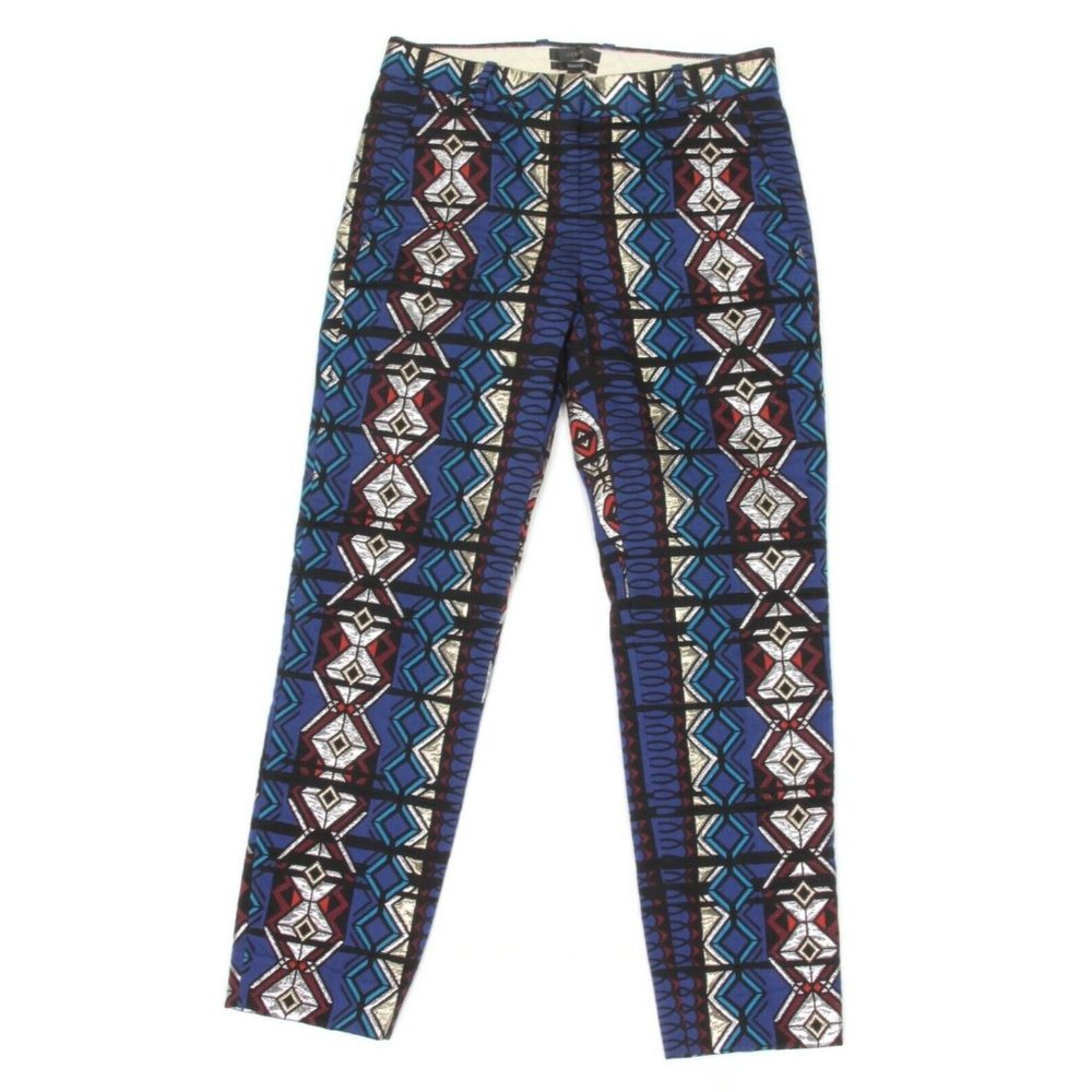 J. Crew Aztec Blue Maddie Straight Leg Pants Trouser size 00 cotton blend - 950